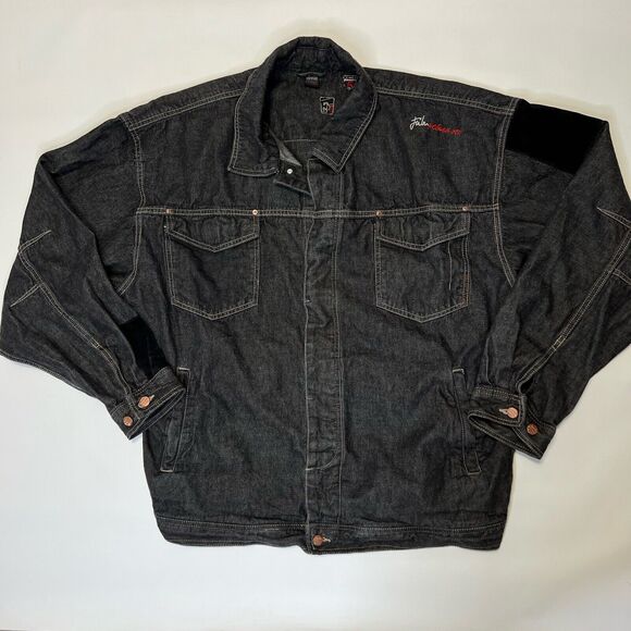 Vintage FUBU Jeans Denim Jacket Men's Size 2XL Black Hip Hop Oversized Retro - Picture 3 of 15